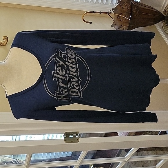 Harley-Davidson Thunderbird Albuquerque NM navy long sleeve tee shirt Vneck M … - Picture 1 of 6
